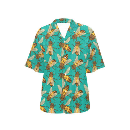 Bee Pattern Print Design BEE04 Women's Hawaiian Shirt