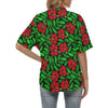 Red Hibiscus Embroidered Pattern Print Design HB032 Women's Hawaiian Shirt