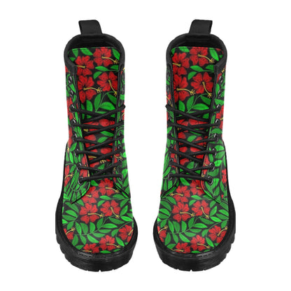 Red Hibiscus Embroidered Pattern Print Design HB032 Women's Boots