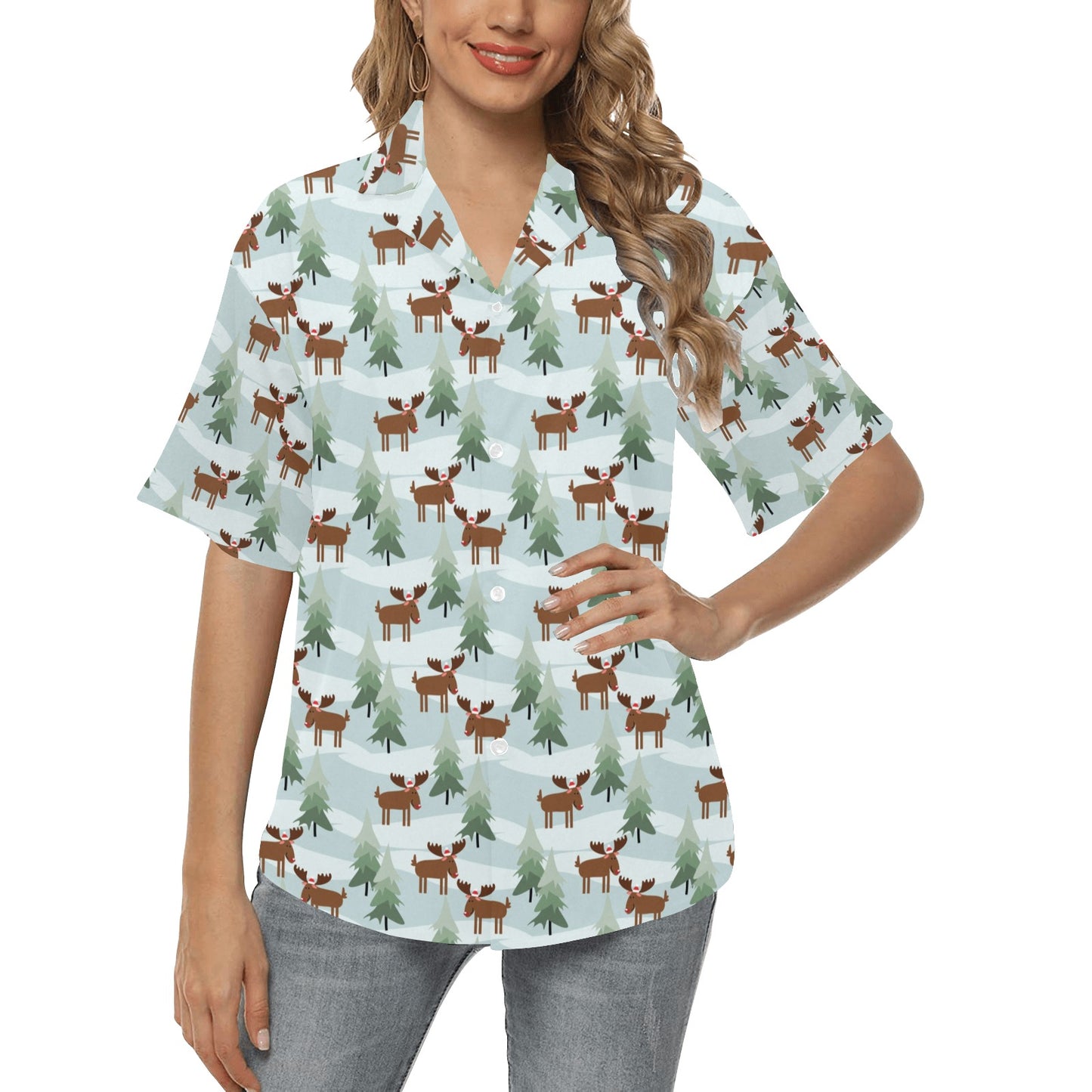 Moose Print Design LKS402 Women's Hawaiian Shirt
