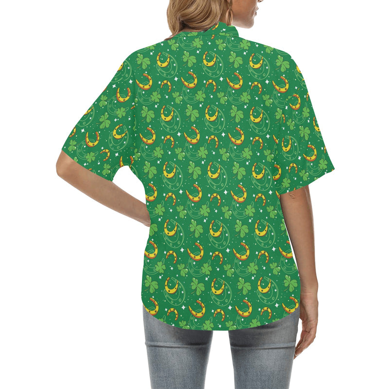 Shamrock With Horse Shoes Print Design LKS305 Women's Hawaiian Shirt