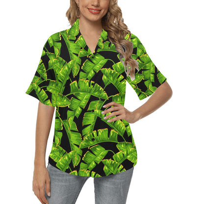 Banana Leaf Pattern Print Design BL06 Women's Hawaiian Shirt