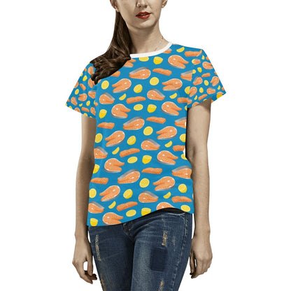 Salmon Steak With Lemon Print Design LKS308 Women's  T-shirt