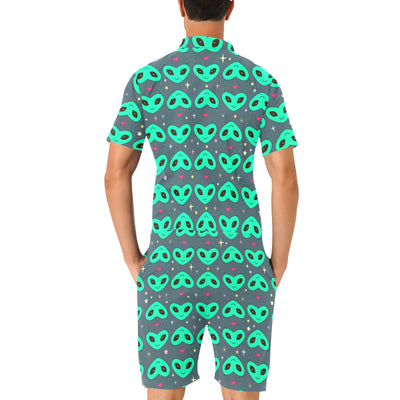 Alien Head Heart Pattern Print Design 03 Men's Romper