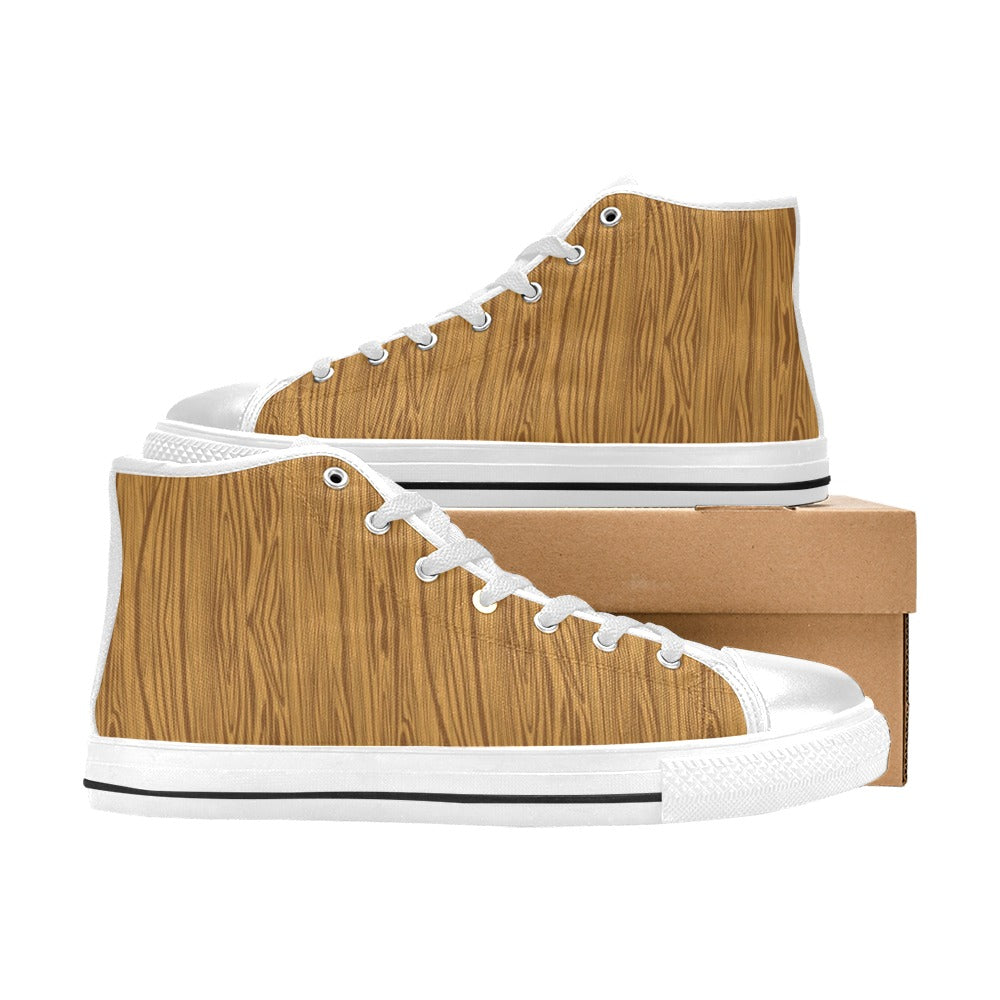 Wood Texture Print Design LKS301 High Top Women's White Shoes