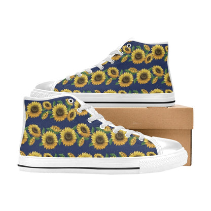 Sunflower Print Design LKS307 High Top Women's White Shoes