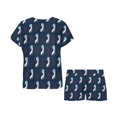 Wolf Moon Print Design LKS304 Women's Short Pajama Set