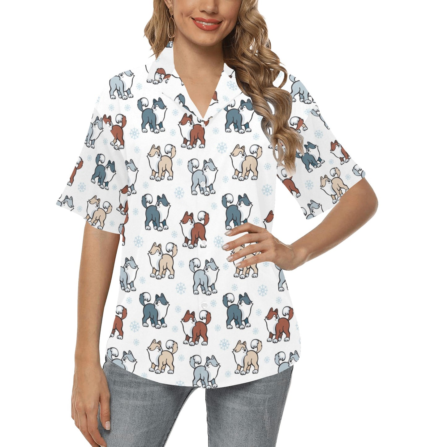Alaskan Malamute Pattern Print Design 02 Women's Hawaiian Shirt