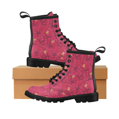 Hibiscus Red Pattern Print LKS308 Women's Boots