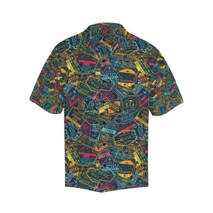 Travel Stamp Colorful Print Design LKS304 Men's Hawaiian Shirt