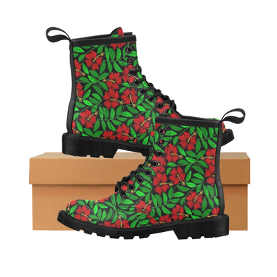 Red Hibiscus Embroidered Pattern Print Design HB032 Women's Boots