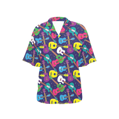Ukulele Pattern Print Design 02 Women's Hawaiian Shirt