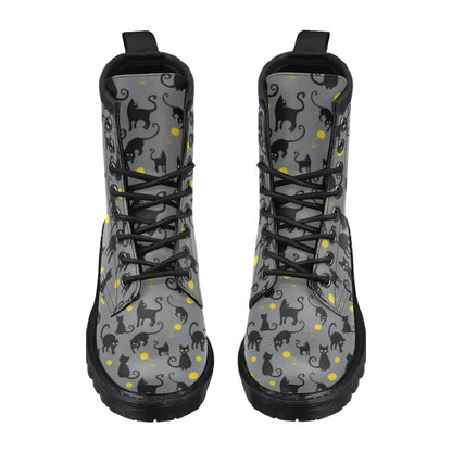 Black Cat Yellow Yarn Print Pattern Women's Boots