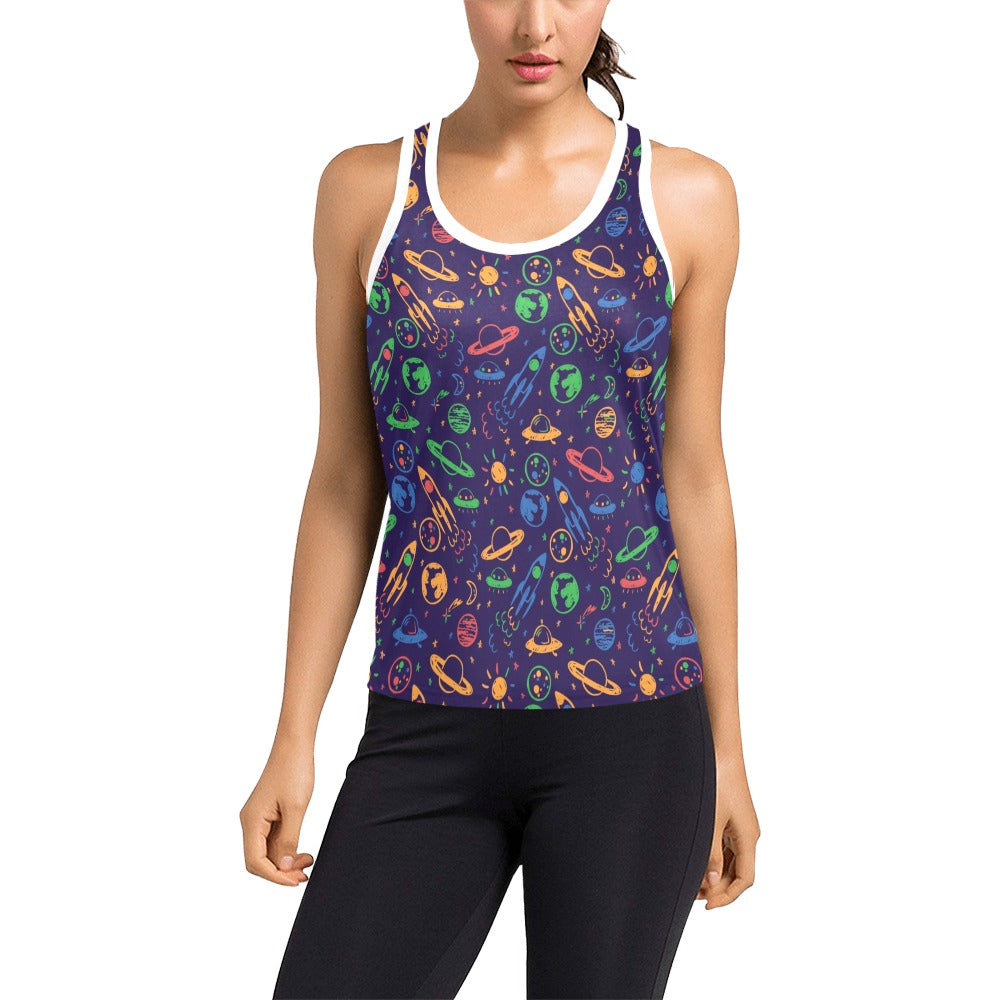 UFO Space Rocket Print Design LKS302 Women's Racerback Tank Top