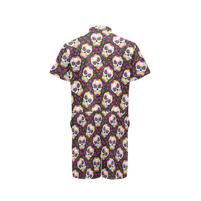 sugar skull Floral Pattern Men's Romper