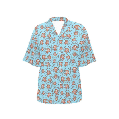 Monkey Cute Design Themed Print Women's Hawaiian Shirt