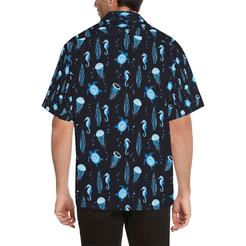 Sea Turtle Jelly Fish Sea Horse Print Design LKS3014 Men's Hawaiian Shirt