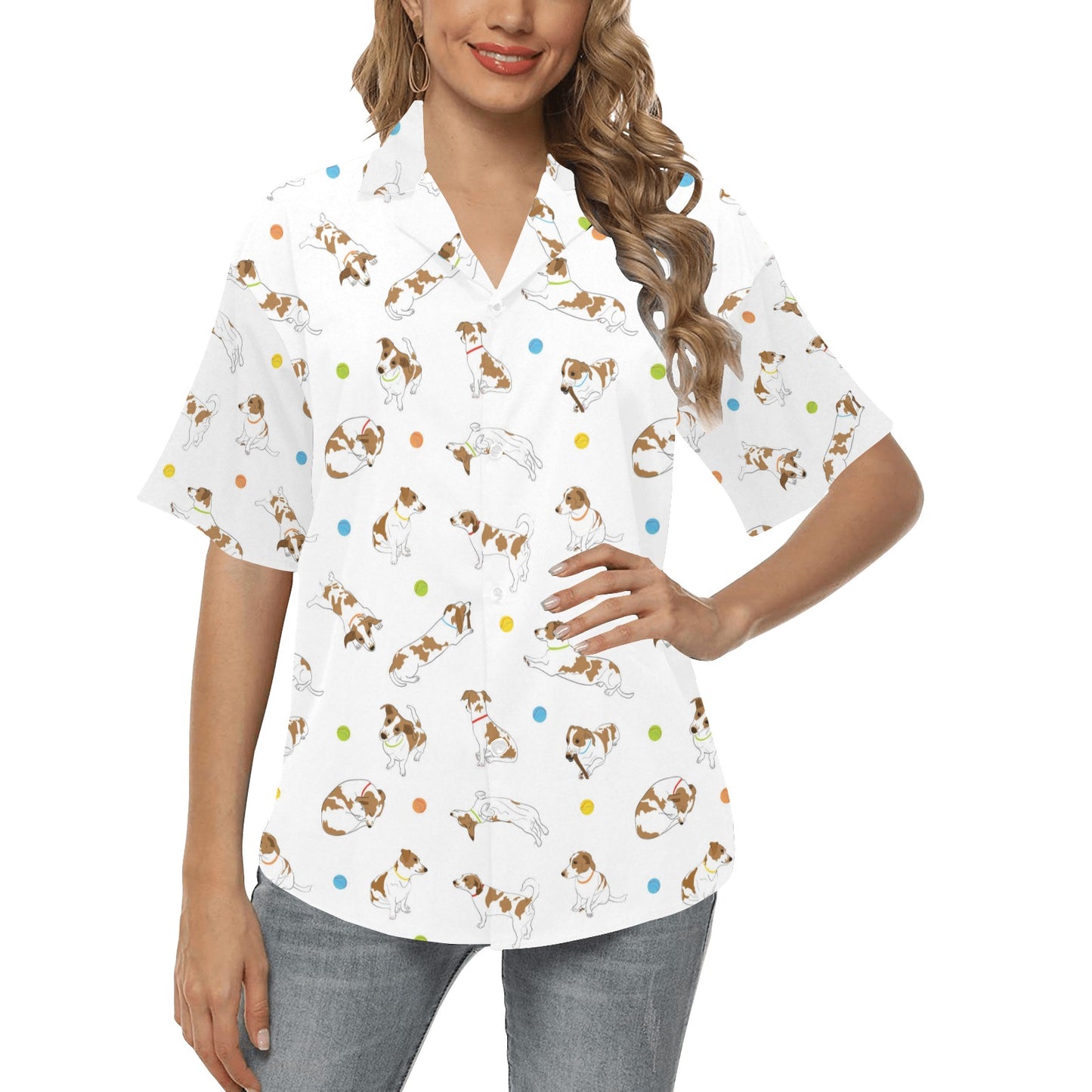 Russell Terriers With Balls Print Design LKS307 Women's Hawaiian Shirt