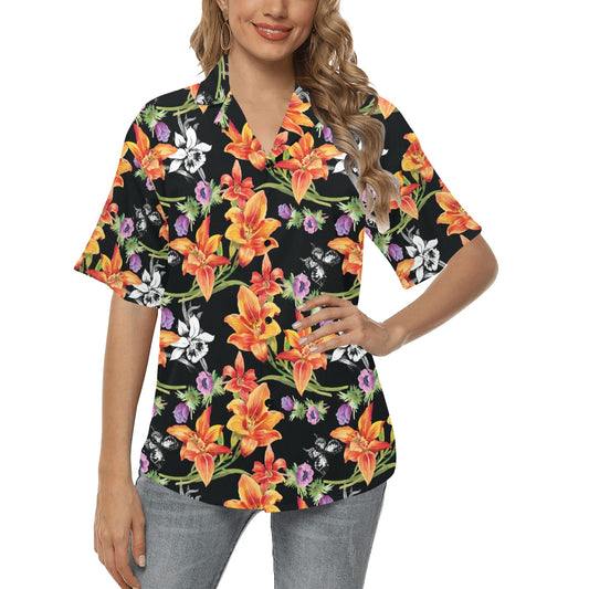 Tropical Flower Pattern Print Design TF02 Women's Hawaiian Shirt