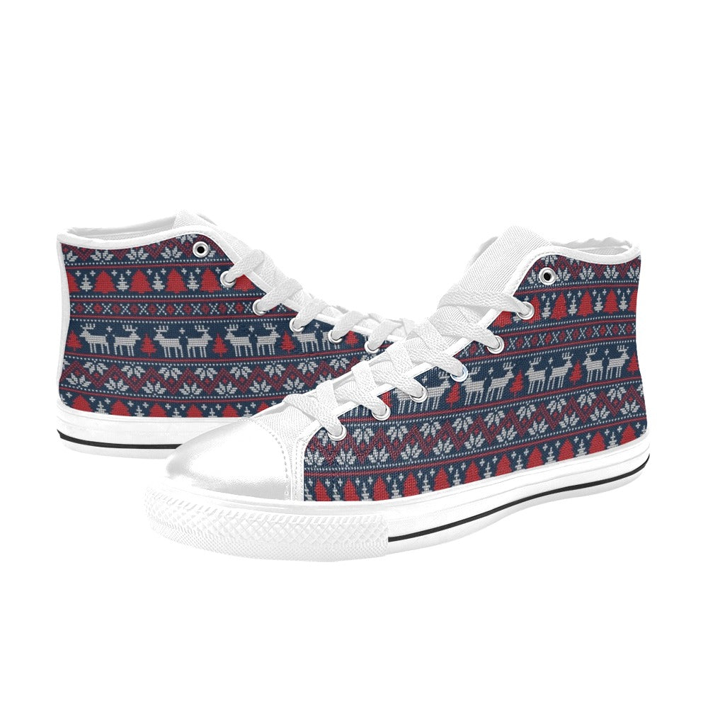 Reindeer Print Design LKS405 High Top Women's White Shoes