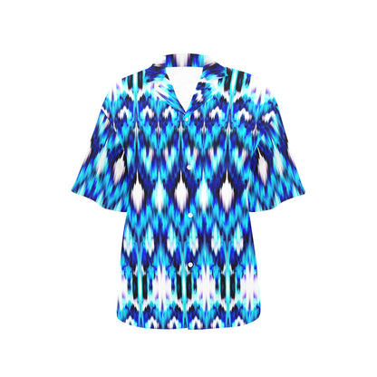Ikat Blue Pattern Print Design 01 Women's Hawaiian Shirt