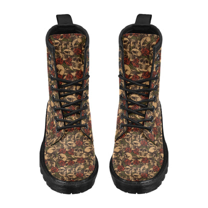 Skull Roses Vintage Design Themed Print Women's Boots