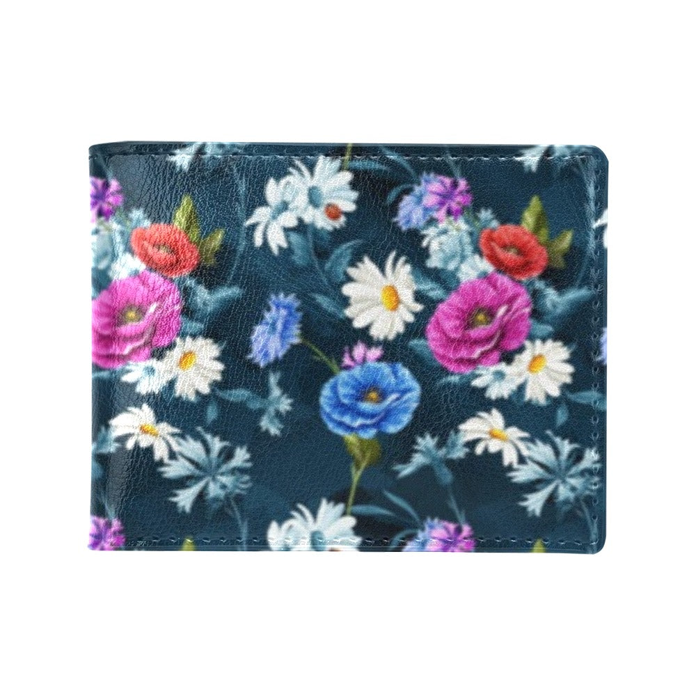 Floral Blue Themed Print Men's ID Card Wallet