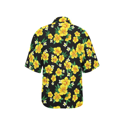 Yellow Hibiscus Pattern Print Design HB08 Women's Hawaiian Shirt