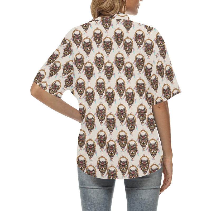 Wolf Tribal Dream Catcher Design Print Women's Hawaiian Shirt