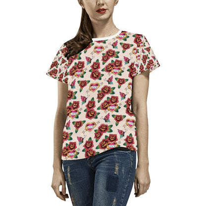 Tattoo Rose Print Design LKS302 Women's  T-shirt