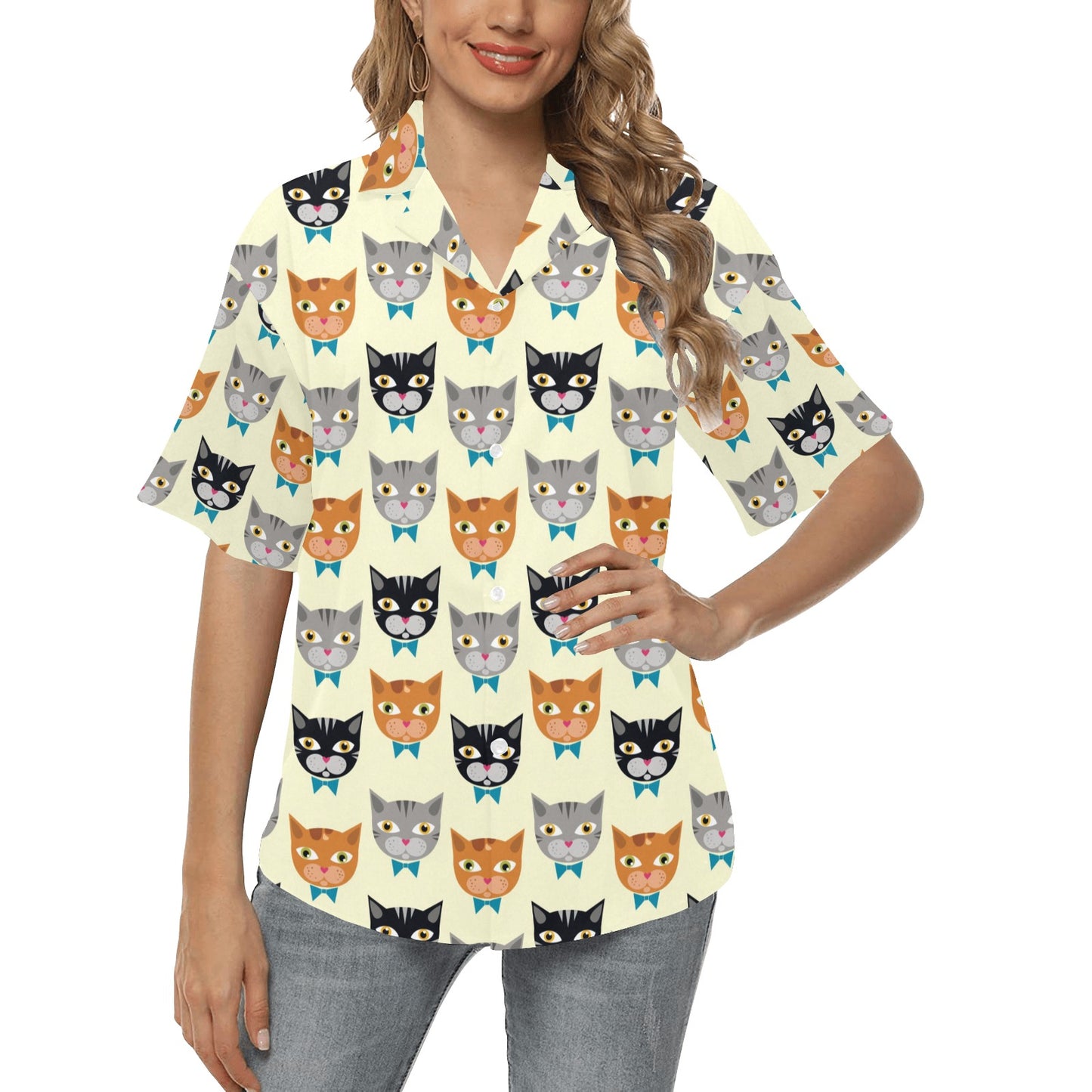 Cat Pattern Print Design 05 Women's Hawaiian Shirt
