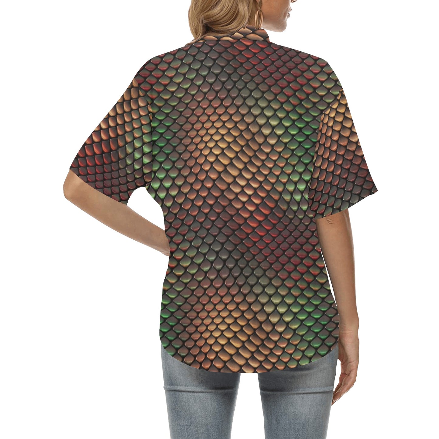 Snake Skin Colorful Print Women's Hawaiian Shirt