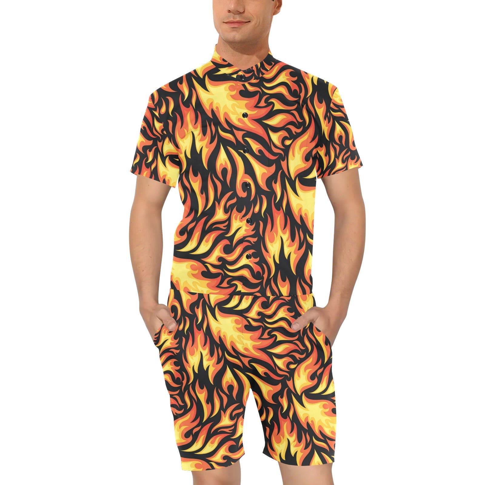 Flame Fire Design Pattern Men's Romper