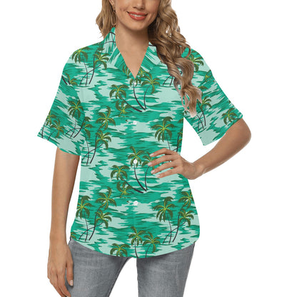 Palm Tree Pattern Print Design A01 Women's Hawaiian Shirt