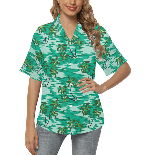 Palm Tree Pattern Print Design A01 Women's Hawaiian Shirt