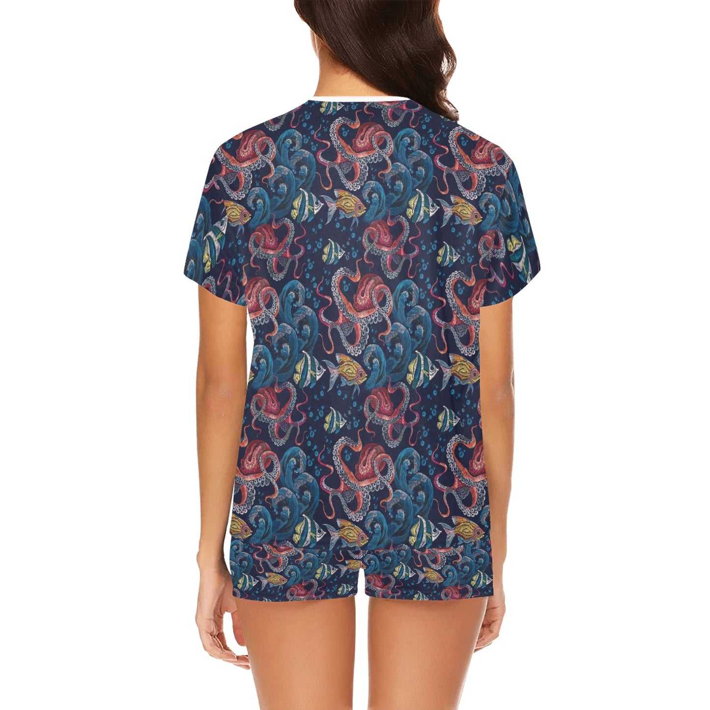 Underwater Giant Squid Print Design LKS302 Women's Short Pajama Set