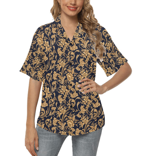 Baroque Golden Pattern Print Design 03 Women's Hawaiian Shirt