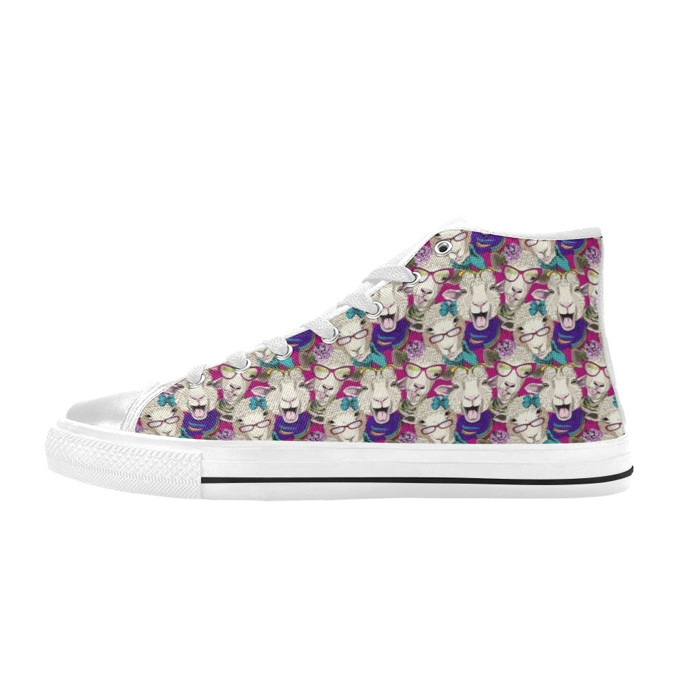 Sheep Print Design LKS403 High Top Women's White Shoes