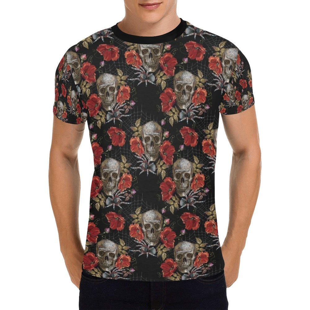 Spider Web Skull Rose Print Design LKS305 Men's All Over Print T-shirt