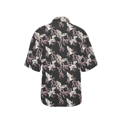 Crane Pattern Print Design 01 Women's Hawaiian Shirt