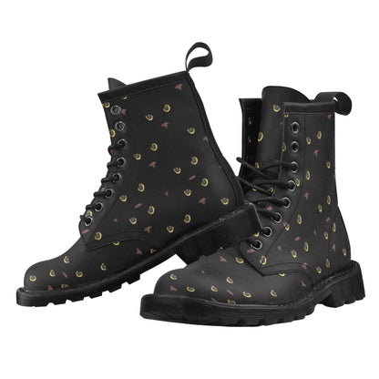Black Cat Face Print Pattern Women's Boots