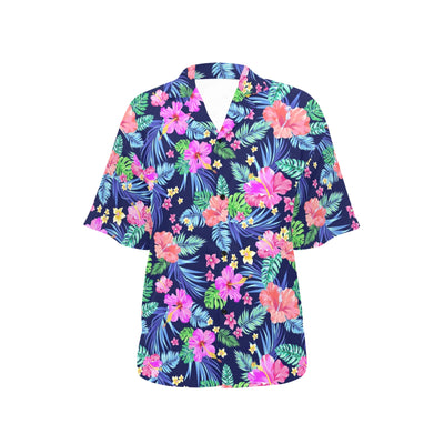 Neon Hibiscus Pattern Print Design HB016 Women's Hawaiian Shirt