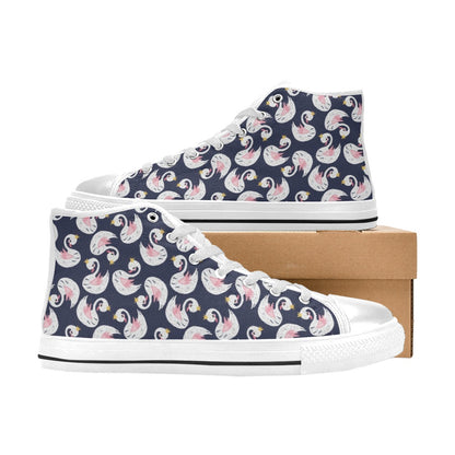 Swan Print Design LKS403 High Top Women's White Shoes