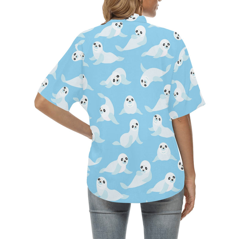 Sea Lion Cute Pattern Print Design 03 Women's Hawaiian Shirt