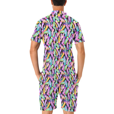 Neon Feather Pattern Print Design A02 Men's Romper