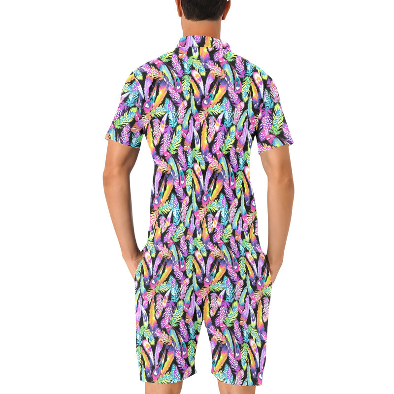 Neon Feather Pattern Print Design A02 Men's Romper