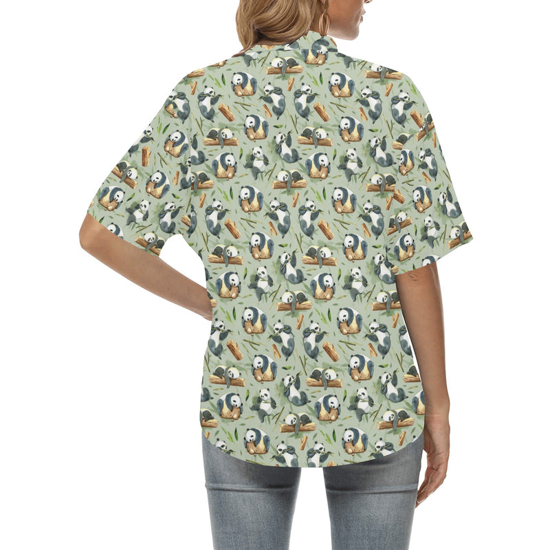 Panda Bear Design Bamboo Print Women's Hawaiian Shirt