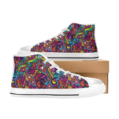 Trippy Print Design LKS302 High Top Women's White Shoes
