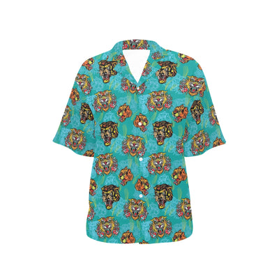 Tattoo Tiger Head Print Design LKS304 Women's Hawaiian Shirt