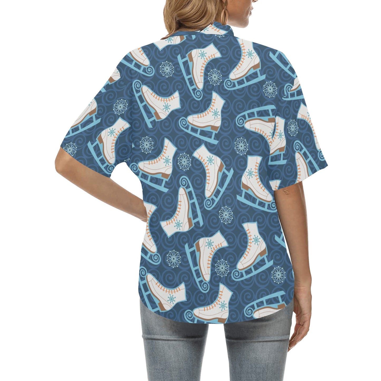 Ice Skate Pattern Print Design 01 Women's Hawaiian Shirt